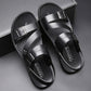 🔥👞 PROMO FLASH 50% ! Sandales de Plage en Cuir de Vachette pour Hommes – Semelle Caoutchouc, Antidérapantes & Respirantes, Bout Ouvert, Idéales Plage & Quotidien ✨