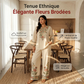 🌸👖 PROMO EXCEPTIONNELLE 50% ! Ensemble Femme Chemisier & Pantalon Large Brodé – Tissu Premium Fluide, 2 Couleurs, Taille S-5XL, Style Bohème Chic 🌿