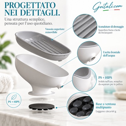 🧼 PROMO FLASH : 50% DE RÉDUCTION ! Porte-Savon Auto-Drainant Incliné – Pente 20° Anti-Stagnation, Ventouse Multi-Points & Double Couche Amovible for un Savon Toujours Sec ✨💧