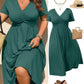 👗 PROMO EXCEPTIONNELLE 50% DE RÉDUCTION ! ✨ Robe Midi Grande Taille à Col V avec Volants et Manches Courtes – Tissu Fluide, Coupe Trapèze & Détails Froncés – L’Élégance au Quotidien de S à 5XL 🌸💃