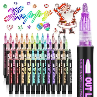 🎅New Year Special Deals !!⚡50K+ SOLD!🎁Double Outline Glitter Coloring Pen Set