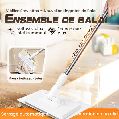 🧹 -50% ! 💧 Serpillère Réutilisable – Pince Biomimétique Auto-Serrante – Manche Télescopique & Rotation 360° – Nettoyage Sol Efficace ✨