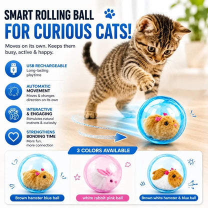 🐱 50% DE RÉDUCTION ! 🎾 Balle Interactive Auto-Roulante – Plastique & Peluche – LED & Mouvement Aléatoire for Chat