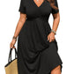 👗 PROMO EXCEPTIONNELLE 50% DE RÉDUCTION ! ✨ Robe Midi Grande Taille à Col V avec Volants et Manches Courtes – Tissu Fluide, Coupe Trapèze & Détails Froncés – L’Élégance au Quotidien de S à 5XL 🌸💃