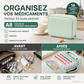 💊 -50% ! 🗂️ Organisateur de Médicaments A8 Étanche – EVA – 14 Pochettes Zippées – Code Couleur – 15×11 cm – Design Discret Sac/Portefeuille – Voyage et Quotidien 🌸