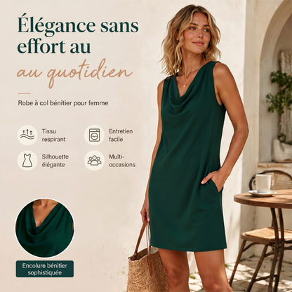 👗 PROMO -50% ! ⏰ Robe Slim Fit Col Bénitier Élégante – Sans Manches, Poches Latérales Cachées, Fibre Triacétate · 11 Coloris · S–2XL UK 2-16 · Jour & Soirée ✨