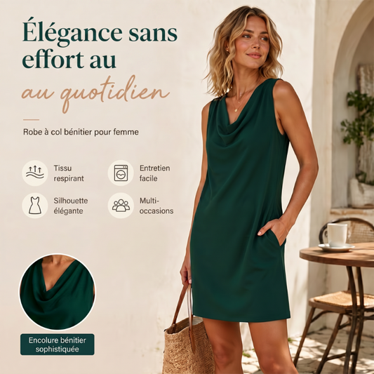 👗 PROMO -50% ! ⏰ Robe Slim Fit Col Bénitier Élégante – Sans Manches, Poches Latérales Cachées, Fibre Triacétate · 11 Coloris · S–2XL UK 2-16 · Jour & Soirée ✨