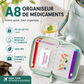💊 -50% ! 🗂️ Organisateur de Médicaments A8 Étanche – EVA – 14 Pochettes Zippées – Code Couleur – 15×11 cm – Design Discret Sac/Portefeuille – Voyage et Quotidien 🌸