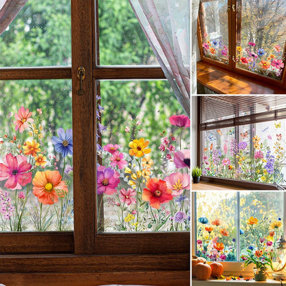💐 -50% MAINTENANT ! 🖼️ Sticker Fenêtre Bouquet Floral Coloré – PVC – 30×60 cm – Double Face – Amovible sans Traces – Lavable – Déco Printanière Maison et Café ✨