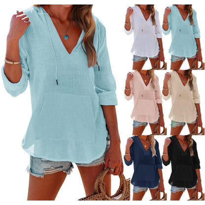 🧥✨ PROMO FLASH 50% ! Sweat à Capuche Oversize Femme Col V – Poche Kangourou, Tissu Coton & Lin, 6 Coloris, Tailles S-XXL, Idéal Plage & Quotidien 🌊