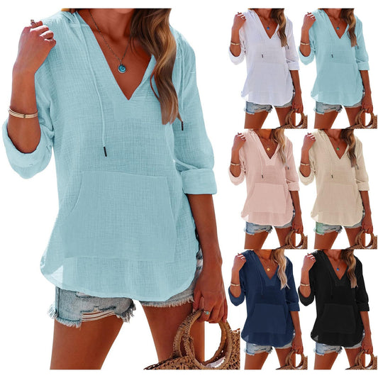 🧥✨ PROMO FLASH 50% ! Sweat à Capuche Oversize Femme Col V – Poche Kangourou, Tissu Coton & Lin, 6 Coloris, Tailles S-XXL, Idéal Plage & Quotidien 🌊