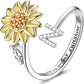 🌻 50% DE RÉDUCTION ! 💍 Bague Tournesol Toupie Initiale – Cuivre Plaqué Argent + Zircone – Ajustable & Anti-Anxiété for Femme