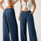 👖🌿 PROMO FLASH 50% ! Pantalon Large Femme Taille Haute – Mélange Coton-Lin Respirant, Poches Pratiques, Coupe Fluide, Style Bohème Chic & Polyvalent ✨