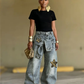 👖⭐ PROMO FLASH 50% ! Jean Unisexe Baggy avec Patchs Étoiles – Coupe Oversize, Tissu Polyester Durable, Ceinture Liée, 6 Tailles, Style Années 90 & Streetwear ✨