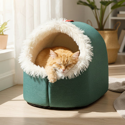 🐾Cama de Cueva Cerrada para Gatos y Perros | Acolchada para Invierno + Portátil con Asa + Lavable✨