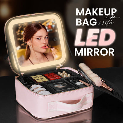 🌸 50% DE RÉDUCTION ! 💄 Trousse Maquillage Portable Miroir LED – 3 Températures & Compartiments Réglables for Beauté Nomade