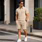 👔 50% DE RÉDUCTION – OFFRE LIMITÉE ! ✨ Ensemble 2 Pièces Homme Losange – Polyester – Haut à Col + Short, Coupe Confortable for Été