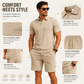 👔 50% DE RÉDUCTION – OFFRE LIMITÉE ! ✨ Ensemble 2 Pièces Homme Losange – Polyester – Haut à Col + Short, Coupe Confortable for Été