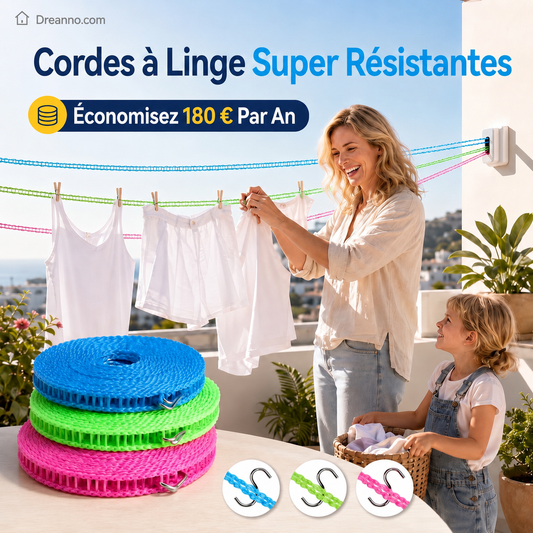 🌬️ PROMO FLASH : 50% DE RÉDUCTION ! Corde à Linge Coupe-Vent & Antidérapante – Séchage Rapide & Accroche Sécurisée for un Étendoir Fiable Même par Grand Vent ☀️✨