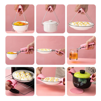 🍲 -50% ! ✨ Pince Anti-Brûlure pour Bols – Acier Inox + Silicone + PP – Réglable & Résistante à la Chaleur pour Cuisine Sécurisée 🔧