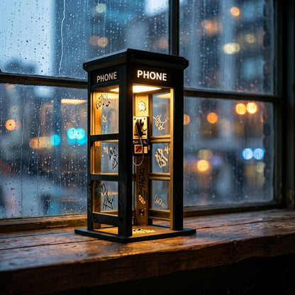 ✨📞 PROMO FLASH 50% ! Lampe Cabine Téléphonique Vintage – Noir Mat, Lumière Chaude, 9x9x21 cm, Piles, Décoration Rétro Urbaine, Idéale Bureau & Chambre 🏮