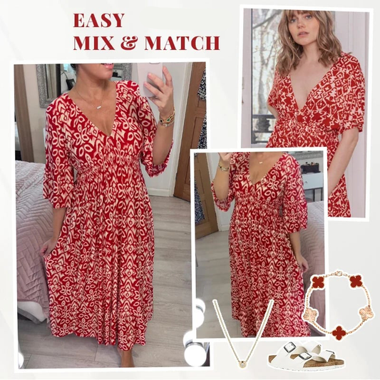 🔥 PROMO EXCEPTIONNELLE 50% DE RÉDUCTION ! 👗✨ Robe Longue Décontractée Imprimée Col V Ceinturée – Tissu Léger & Fluide – Parfaite pour l’Été, la Plage ou les Soirées Boho-Chic – Style Vacances Garanti 🌸🌴