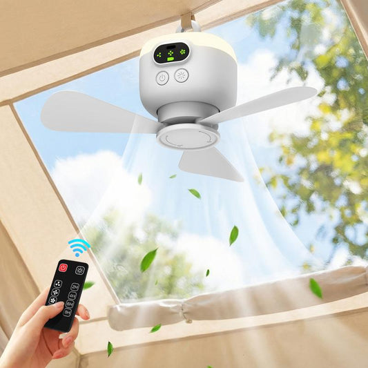 📢🌬️ PROMO FLASH 40% ! Ventilateur de Plafond Rechargeable avec Éclairage LED – Pales 270mm, Batterie 8000mAh, Moteur Silencieux, Télécommande, Minuterie, Parfait pour Tente, Chambre ou Urgence ✨