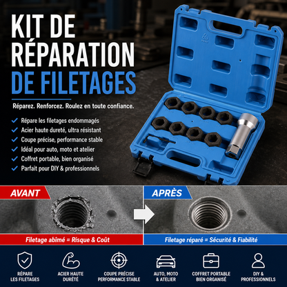 🔧 50% DE RÉDUCTION ! 🚗 Lot de 10 Outils de Réparation de Filetages Auto – Acier Rapide (HSS) & Inserts Inox – Kit Helicoil/Recoil for M5–M12