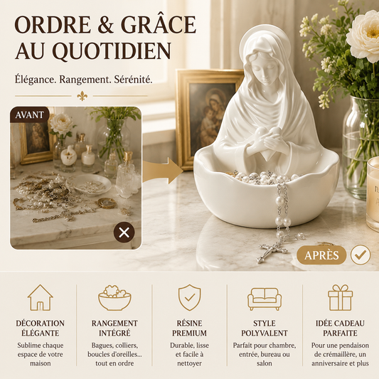 💍✨ PROMO FLASH -50% AUJOURD'HUI ! Présentoir à Bijoux en Résine – Sculpture de Bureau Élégante, Bac de Rangement Intégré, Blanc, 12x10x8cm, Idéal Coiffeuse & Cadeau