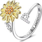 🌻 50% DE RÉDUCTION ! 💍 Bague Tournesol Toupie Initiale – Cuivre Plaqué Argent + Zircone – Ajustable & Anti-Anxiété for Femme