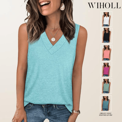 👚☀️ PROMO SPÉCIALE 50% ! Débardeur Femme Col V & Coupe Ample – Tissu 60% Polyester/35% Rayon/5% Spandex, Respirant, Léger, Parfait pour l'Été & Toutes Occasions 🍹