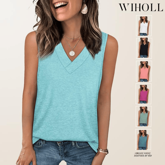 👚☀️ PROMO SPÉCIALE 50% ! Débardeur Femme Col V & Coupe Ample – Tissu 60% Polyester/35% Rayon/5% Spandex, Respirant, Léger, Parfait pour l'Été & Toutes Occasions 🍹