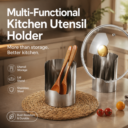 🔥 50 % DE RÉDUCTION ! 🍳 Organisateur d’Ustensiles de Cuisine Multifonctionnel – Acier Inoxydable – Design Vertical Compact & Base Stable pour Plan de Travail Rangé 🧂
