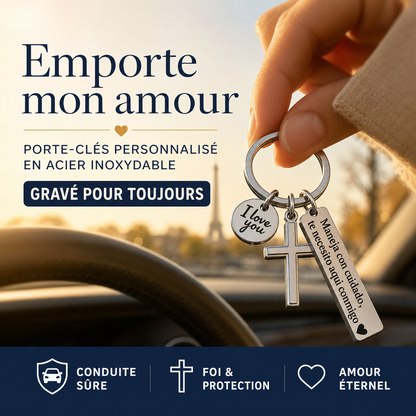🎁 PROMO FLASH : 1 Acheté = 1 Offert ! Porte-Clés Croix en Acier Inoxydable “Drive Safe” – Gravure Durable & Foi Protectrice for Conducteurs ✝️✨