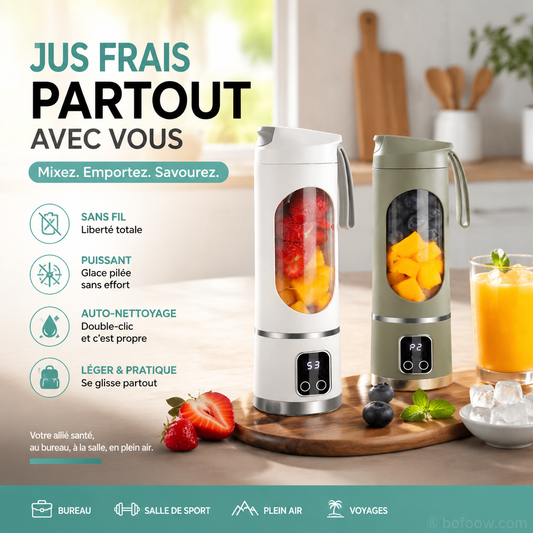 ✨ 50% DE RÉDUCTION ! 🍹 Presse-Agrumes Portable Sans Fil – Plastique Sans BPA & Inox – 450 ml & Écran Numérique for Smoothies