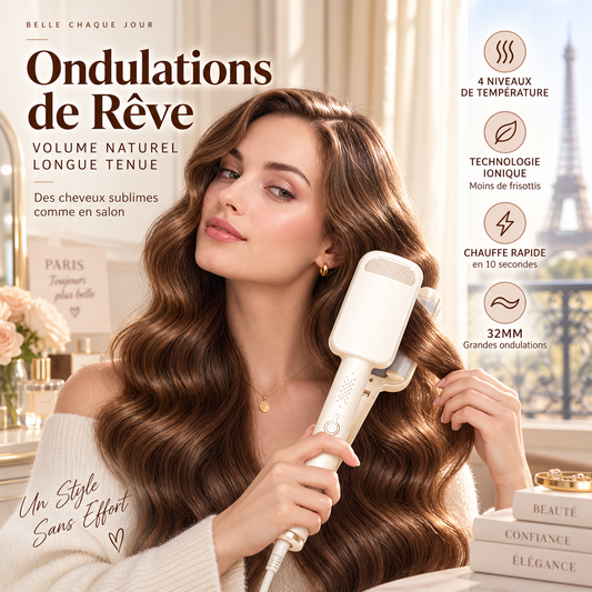 💅 PROMO FLASH : 50% DE RÉDUCTION ! Fer à Boucler Ondulant 32 mm – Ion Négatif & Chauffe Rapide 10s, 4 Températures 160-220°C, Extinction Auto 60 min for des Ondulations Volume ✨💨