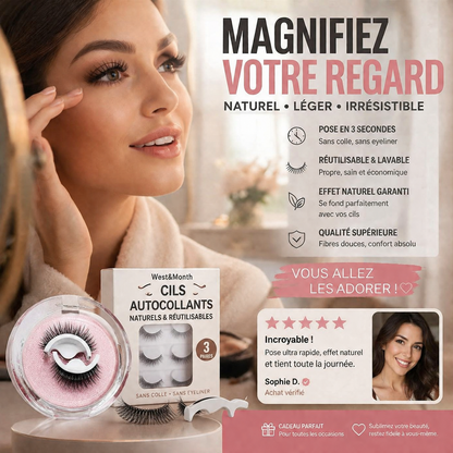 ✨ -50% ! 👀 Cils Auto-Adhésifs Réutilisables – Fibre Synthétique – Sans Colle & Application 3 Secondes – 3 Styles pour un Regard Naturel et Glamour 🎯
