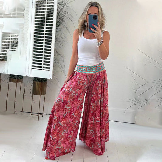 🌺2026 NEW SALES - 50% OFF🌺Ethnic Paisley Print Elastic Patchwork-Waist Lightweight Pants