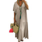 🌼✨ PROMO FLASH -52% ! Robe Longue Décontractée Femme – Décolleté V, Coton/Fibre Respirant, Coupe Ample Plissée, Style Bohème Plage Été · 4 Coloris · M à 4XL · -8% dès 2 articles 🌸