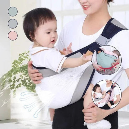 ⏰ -50% ! 🔥 Porte-Bébé Léger – Coton Premium + Maille 3D Respirante – 0–36 Mois – 20 kg – 4 Positions de Portage – Vert/Rose/Gris 👶