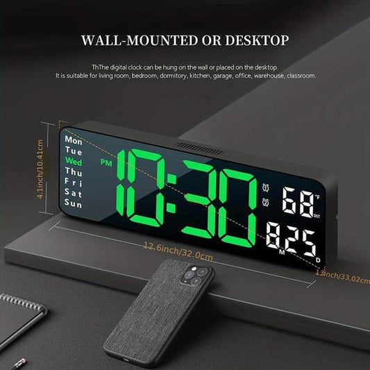 ⚡ Grande Horloge Numérique 16" avec Température, Date, Heure d'Été Auto, Veilleuse & Luminosité Automatique