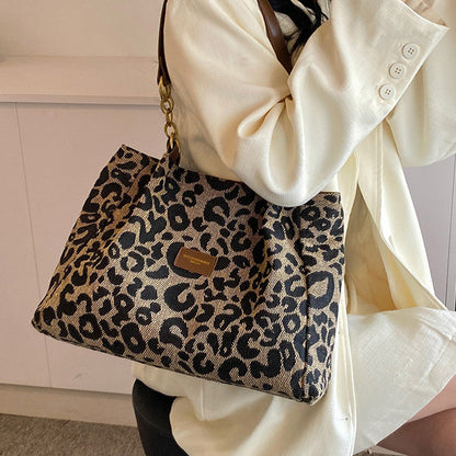 👜🐆 PROMO FLASH 50% ! Sac Fourre-Tout Grande Capacité 35L – Imprimé Léopard, Cuir PU, Polyester, Style Moderne & Polyvalent ✨