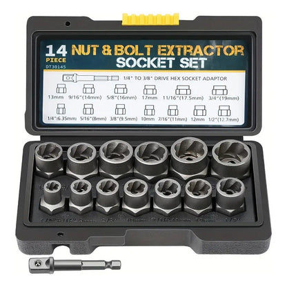 🔧⚙️ PROMO FLASH 50% ! Kit Extracteur Vis & Boulons Endommagés – 14 Pièces, Acier Chrome-Molybdène, Sans Perçage, Rainure Spirale, Standard 3/8" 🔩