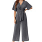 👗💫 PROMO LIMITÉE 50% ! Combinaison Femme Col V & Ceinture Nouée – Coupe Large, Tissu Doux & Respirant, 6 Couleurs, Style Polyvalent Élégant ✨