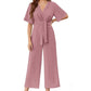 👗💫 PROMO LIMITÉE 50% ! Combinaison Femme Col V & Ceinture Nouée – Coupe Large, Tissu Doux & Respirant, 6 Couleurs, Style Polyvalent Élégant ✨