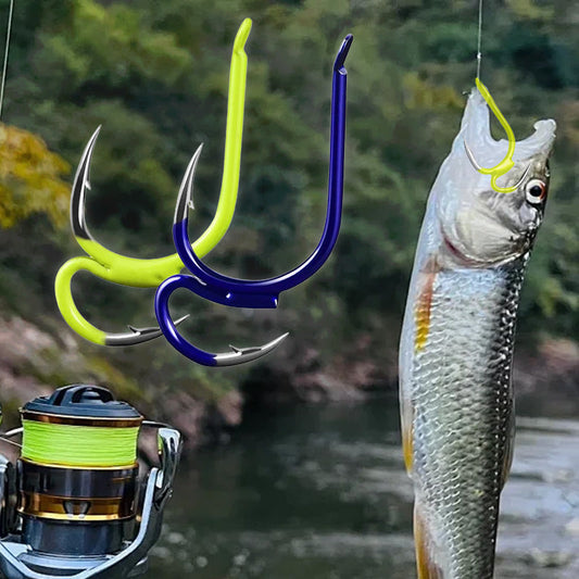 🎣 PROMO -50% 🐟 Ultra-Penetrating 100C Carbon Steel Double Fishing Hooks – Anti-Slip-Off Tandem Design with Chemically Sharpened Cone Points, Heat-Treated High-Carbon Steel & Anti-Corrosion Coating – 10-Pack for River Lake & Pond Predator Fishing 🛡️