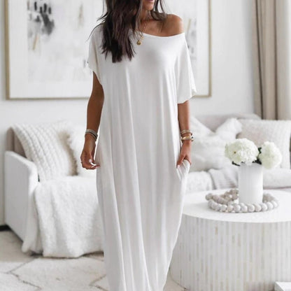 📢⏰🌿 PROMO FLASH 50% ! Robe Longue Femme Ample & Décontractée – Tissu Léger Respirant, Poches Latérales, Coupe Universelle, Parfaite pour l'Été & le Quotidien 👗