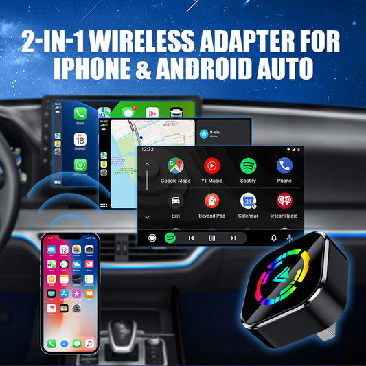 Adaptador inalámbrico 2 en 1 para iPhone y Android Auto