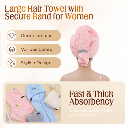 🛁 PROMO FLASH : 50% DE RÉDUCTION ! 🧖 Grande Serviette pour Cheveux – Tissu Corail Doux – Absorption Rapide & Bande Élastique for Femmes 💕