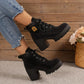 🔥【35-42】👢2025 Nouveauté pour cet automne : bottines à talons épais et semelles compensées – modèle rétro à lacets pour femmes